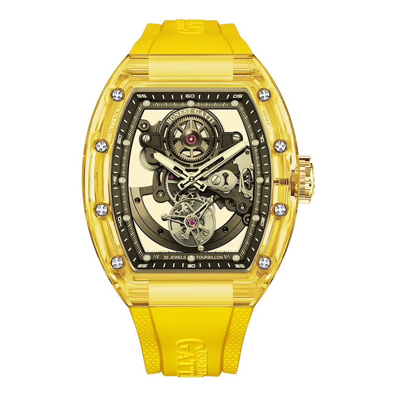 ChronoState BONEST GATTI Tourbillon – Montre Mécanique Automatique | Montre Squelette en Cristal Lumineuse