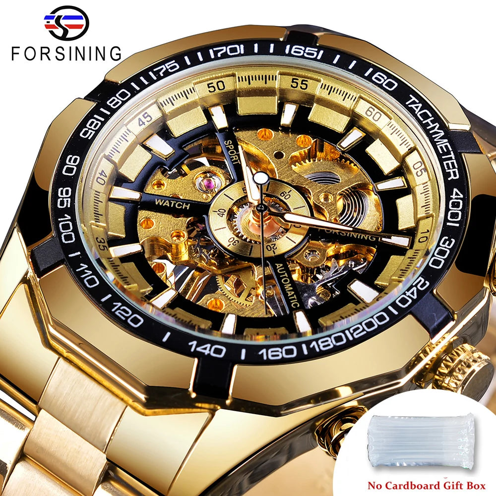 Forsining 2025 Montres Homme Squelette en Acier Inoxydable Étanche Marque de Luxe Transparente Mécanique Sport Montres-bracelets pour Hommes