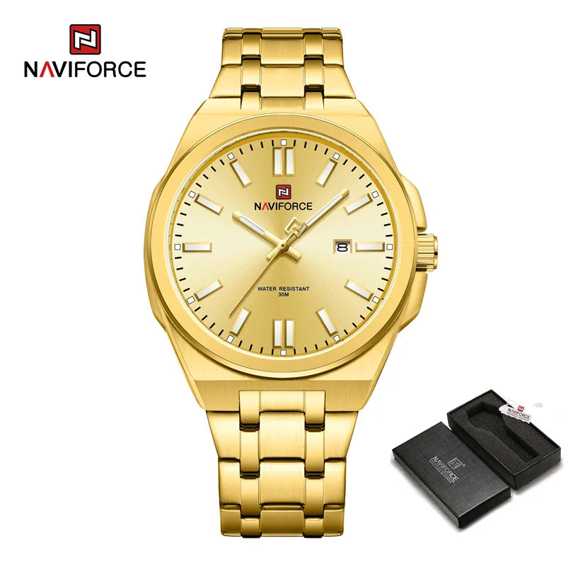 Montre à quartz NAVIFORCE pour hommes, de luxe, pour affaires, lumineuse, en acier inoxydable, étanche, calendrier, montre-bracelet, Reloj Hombre