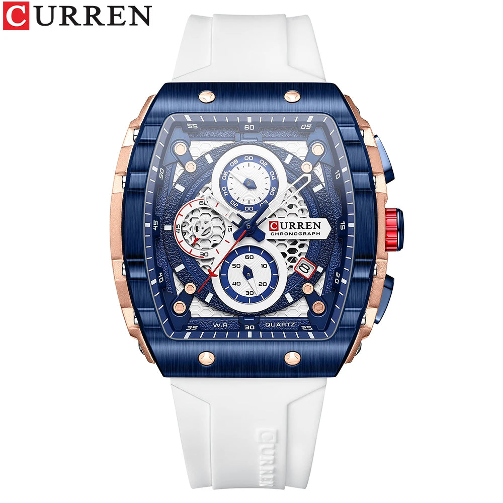 CURREN Square Dial Chronograph Watch Silicone Strap