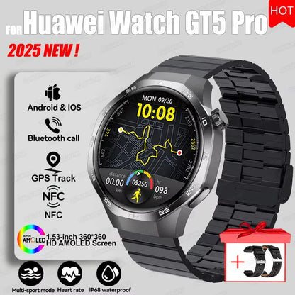 Montre connectée 2026 Watch 5 Pro GPS Suivi Boussole Hommes 360*360 Écran AMOLED NFC Appel BT Étanche Moniteur de Santé Montres Intelligentes Hommes