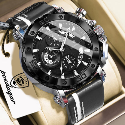 POEDAGAR Montres originales pour homme étanches lumineuses, date, mode, horloge masculine, chronographe, bracelet en cuir, montre-bracelet à quartz pour homme