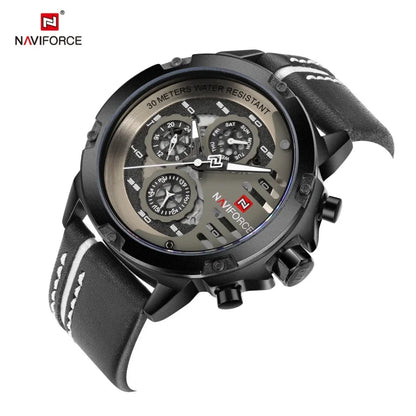 Montre Homme NAVIFORCE, Marque de Luxe, Étanche, Affichage 24 Heures, Date, Mouvement à Quartz, Bracelet en Cuir, Montre-Bracelet Sport pour Homme, Étanche