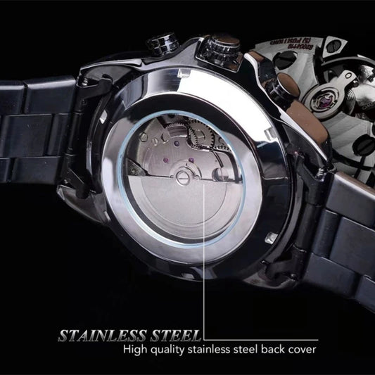 Men's Automatic Mechanical Watch - Stylish Skeleton Design, with Time and Calendar, Transparent Hollow Case Back, Versatile and Stylish Men's Watch for Business and Casual Wear, Perfect Gift for Him, No Batteries Required