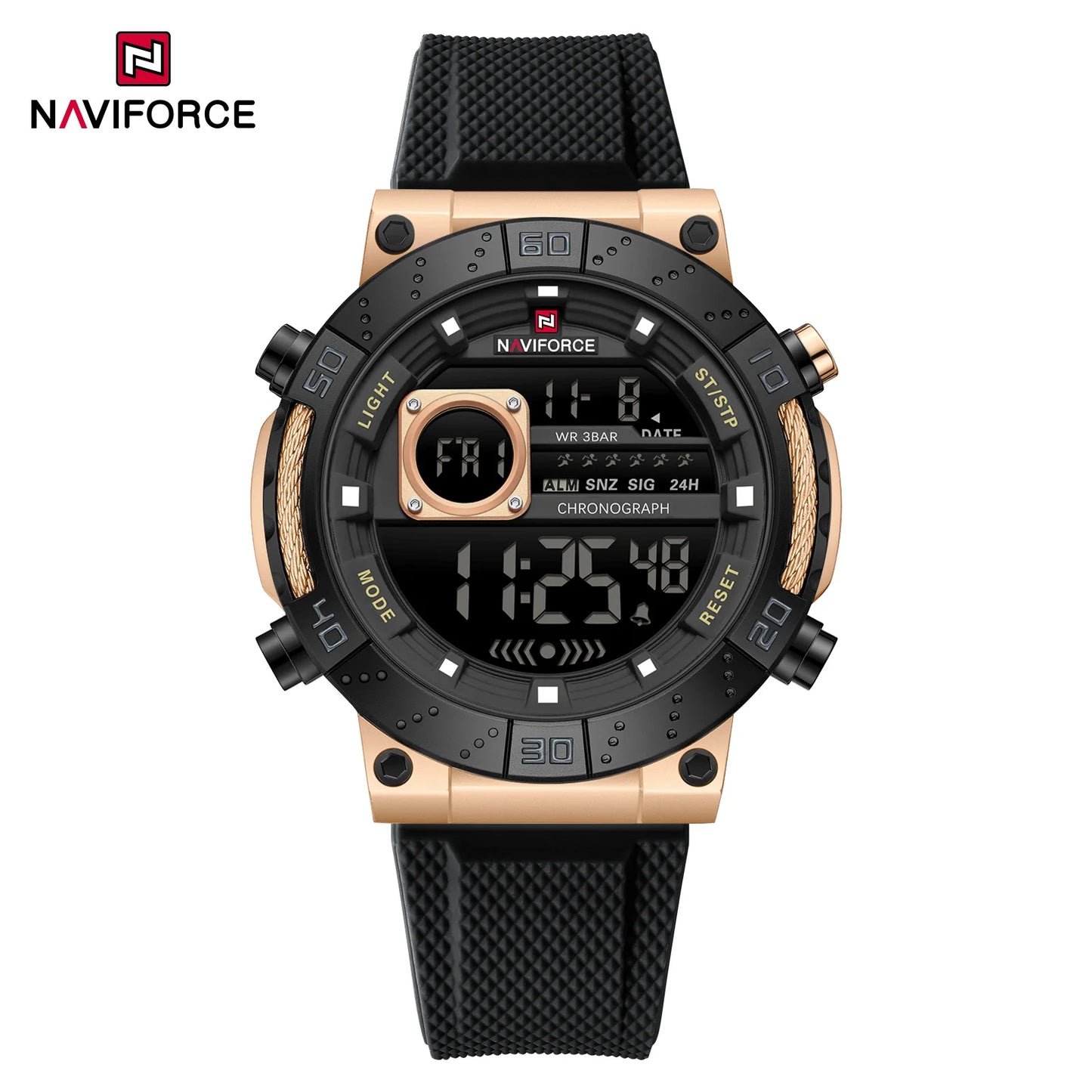 NAVIFORCE – Montres militaires pour hommes, à quartz numérique, en silicone, chronographe, étanche, avec affichage de la date