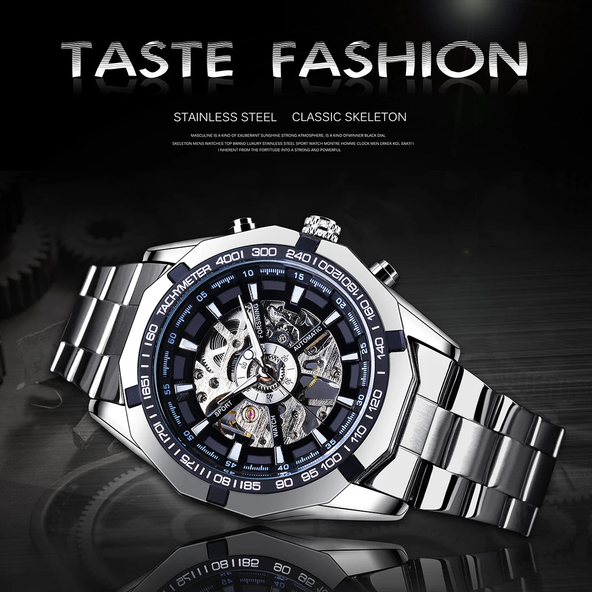 Forsining 2025 Montres Homme Squelette en Acier Inoxydable Étanche Marque de Luxe Transparente Mécanique Sport Montres-bracelets pour Hommes