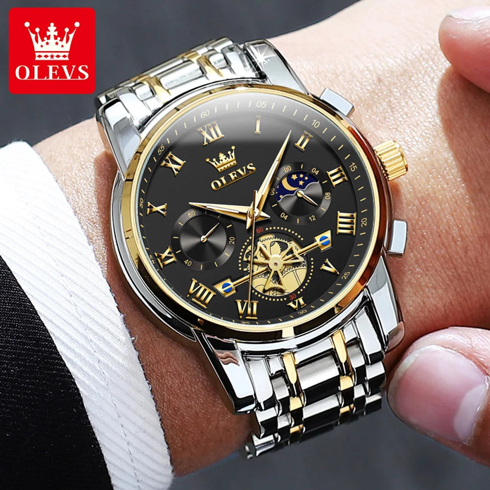 OLEVS 2859 Montre de luxe étanche en acier inoxydable à quartz pour hommes Chronographe Lumineuse Montres-bracelets pour hommes Relojes Para Hombre