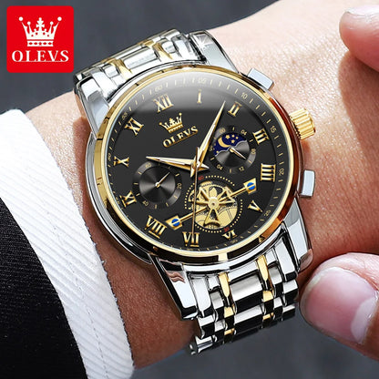 OLEVS 2859 Montre de luxe étanche en acier inoxydable à quartz pour hommes Chronographe Lumineuse Montres-bracelets pour hommes Relojes Para Hombre