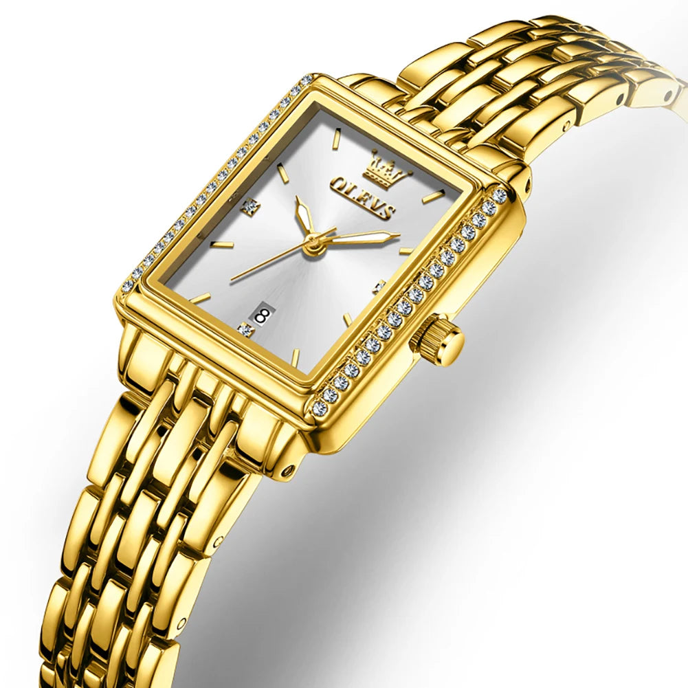 OLEVS Women Watches Fashion Golden Green Stainless Stain Steel Ladies Watch Waterproof Quarzt Wristwatch Romatic Girlfriend Gift