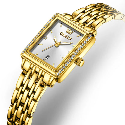 OLEVS Women Watches Fashion Golden Green Stainless Stain Steel Ladies Watch Waterproof Quarzt Wristwatch Romatic Girlfriend Gift