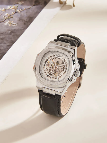 Men automatic watch waterproof outdoors simple luxury mechanical watches wholesale skeleton leather leisure mens watch gift