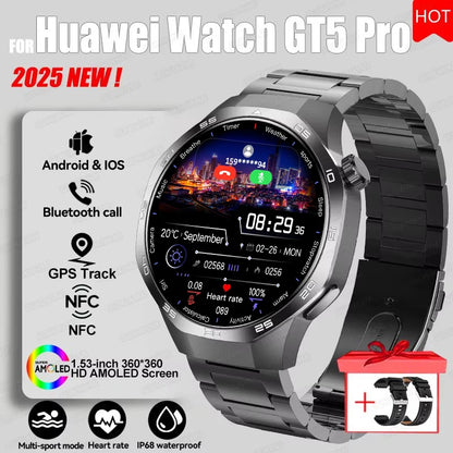 Montre connectée 2026 Watch 5 Pro GPS Suivi Boussole Hommes 360*360 Écran AMOLED NFC Appel BT Étanche Moniteur de Santé Montres Intelligentes Hommes