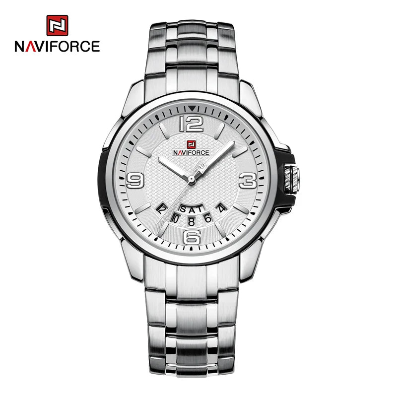 Montre-bracelet à quartz décontractée pour hommes, marque NAVIFORCE, en acier inoxydable, style affaires, étanche et lumineuse, Relogio