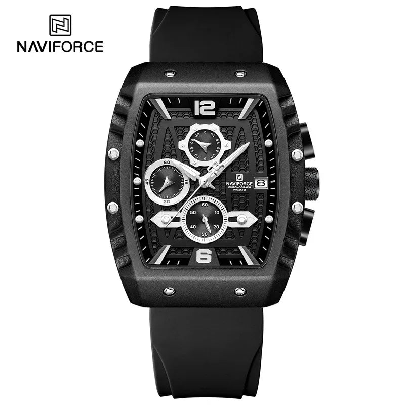 NAVIFORCE NF8025  Luxury Watch Waterproof  Sport Quartz Soft Silicone Band Date Military Clock Chronograph Wristwatch