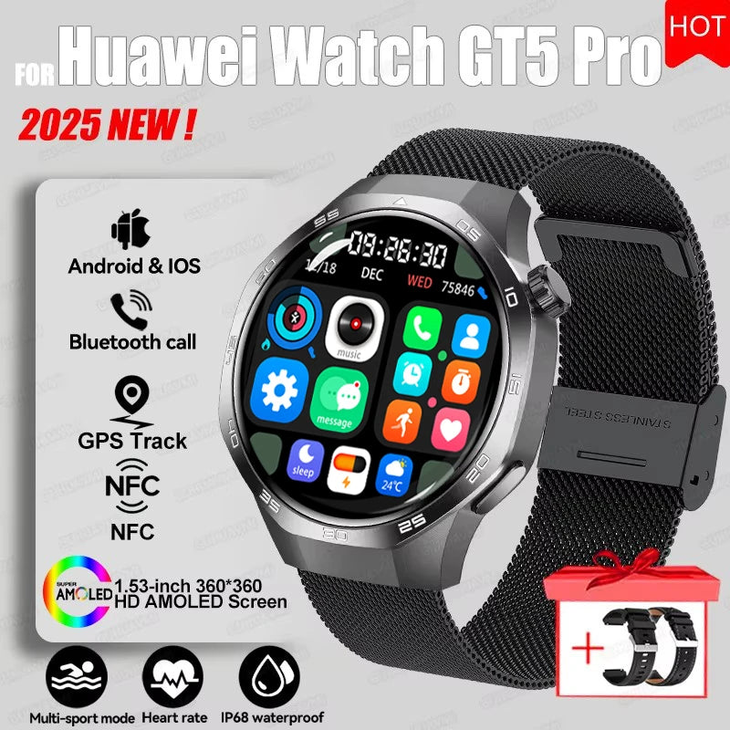 Montre connectée 2026 Watch 5 Pro GPS Suivi Boussole Hommes 360*360 Écran AMOLED NFC Appel BT Étanche Moniteur de Santé Montres Intelligentes Hommes