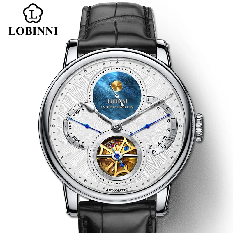 Montre LOBINNI Homme Automatique Or Montres Mécaniques Bracelets de Montre Mode bracelet sportif chronographe Squelette Saphir Marques de Montres