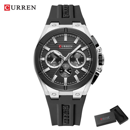 CURREN Montre-bracelet de luxe pour homme chronographe date étanche bracelet en caoutchouc montres décontractées à quartz pour hommes montre de sport masculine Reloj