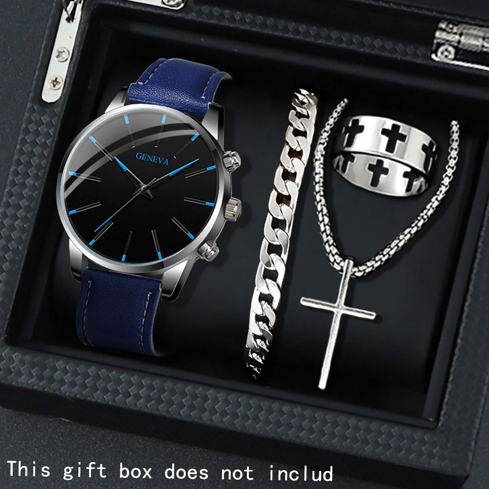 Lot de 4 montres décontractées pour hommes, ensemble de montres à quartz avec bracelet en cuir PU, le cadeau idéal pour les hommes !