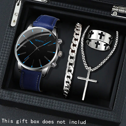 Lot de 4 montres décontractées pour hommes, ensemble de montres à quartz avec bracelet en cuir PU, le cadeau idéal pour les hommes !