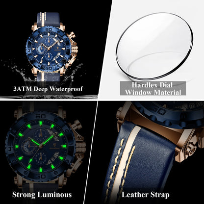 POEDAGAR Montres originales pour homme étanches lumineuses, date, mode, horloge masculine, chronographe, bracelet en cuir, montre-bracelet à quartz pour homme