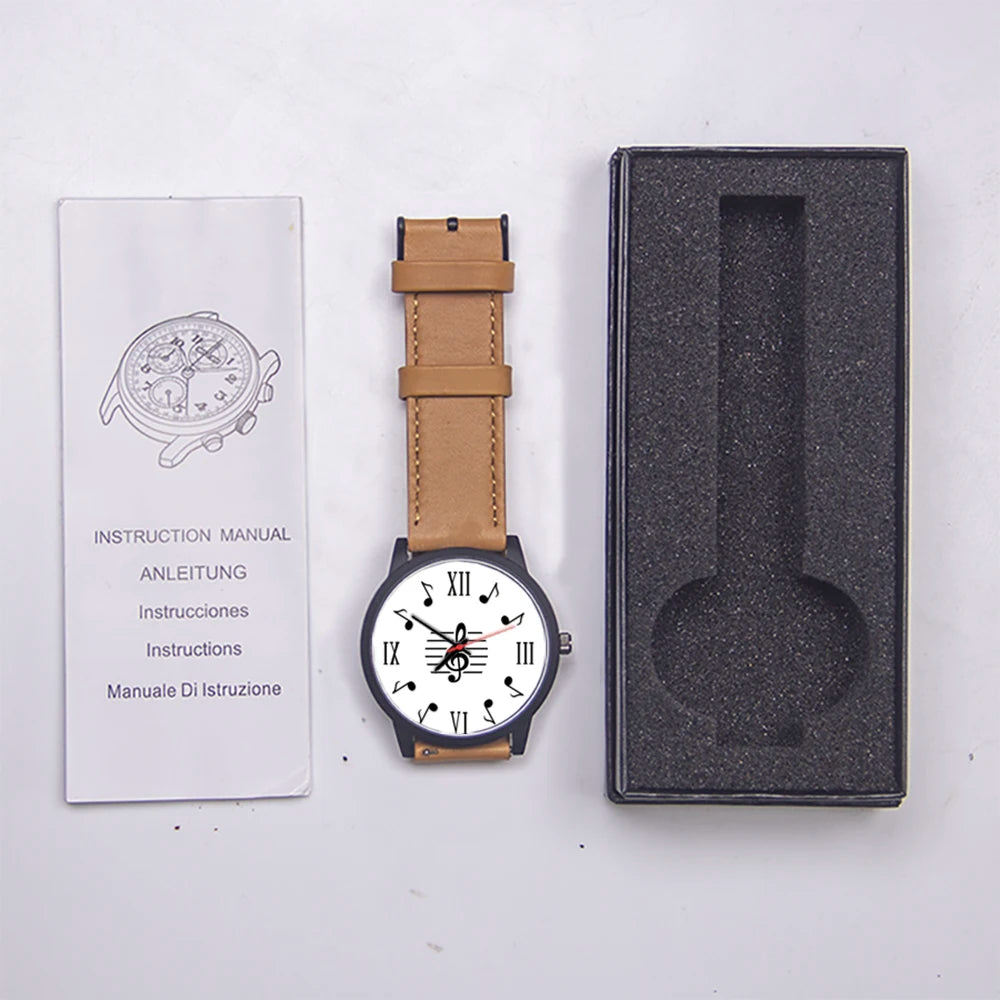 Montres-bracelets à quartz à symbole, Souvenir, Livraison gratuite, Montre-bracelet en or rose pour homme, Cadeau d'expert en musique, Naviforce, Note noire, Argent