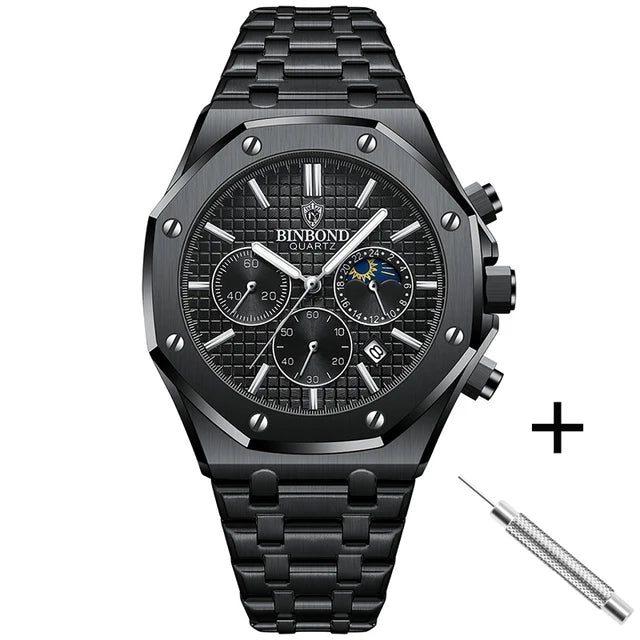 BINBOND 0161 Luminous Chronograph Stainless Steel Watch