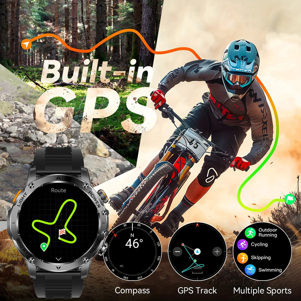 2025 New GPS Outdoor Sports Smart Watch Men AMOLED Screen NFC Flashlight Heart rate Waterproof Bluetooth Call 1000mAh SmartWatch