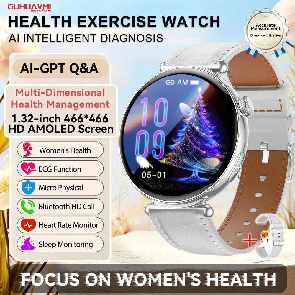2026 New Women AI Smart Diagnosis Smart Watch HRV+ECG Uric Acid Blood Oxygen Health Monitor IP68 Waterproof Sports Smart Watches