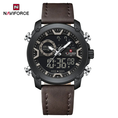 Montres Homme NAVIFORCE Montre-Bracelet Quartz Sport Double Affichage Décontracté Mode Alarme Bracelet Véritable Homme Étanche 30m