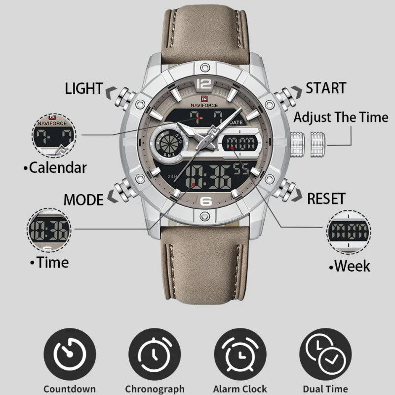 NAVIFORCE NF9263 Chronograph Genuine Leather Strap Watch