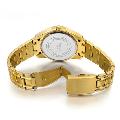 BERNY Watch for Women  Quartz Luxury Golden Ladies Wristwatch Waterproof Golden Clock Stainless Steel Fashion Men/Women Watch