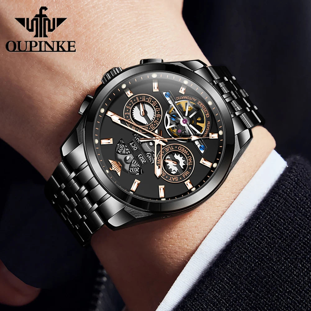 OUPINKE 3251 Auto Date Mechanical Watch for Men Hollowed Skeleton Luxury Automatic Hand Clock Top Brand Waterproof Man Watch Hot