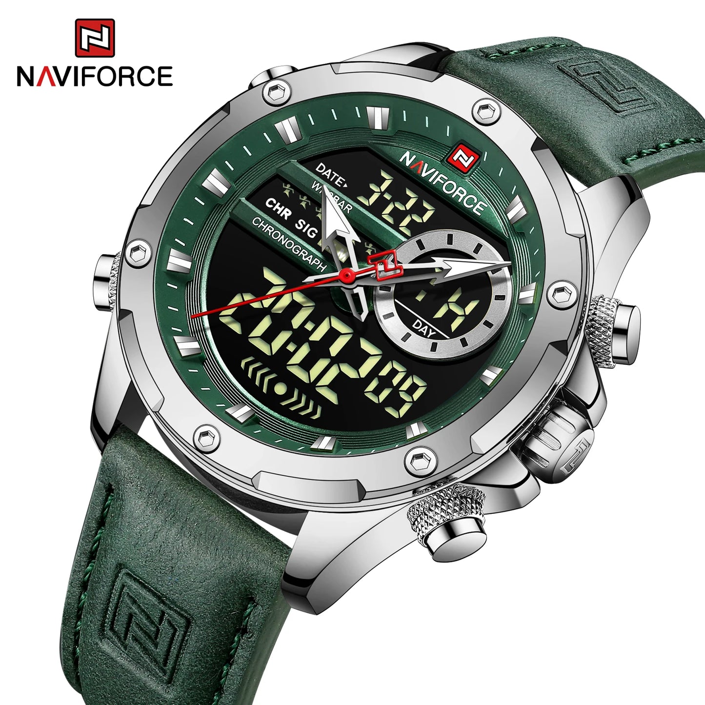 Naviforce Montres Originales pour Hommes 2025 Montre-Bracelet de Luxe Sportive Étanche à Bracelet Corium pour Hommes avec Calendrier Double Affichage