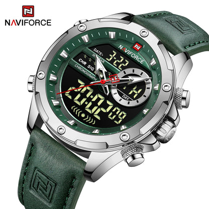 Naviforce Montres Originales pour Hommes 2025 Montre-Bracelet de Luxe Sportive Étanche à Bracelet Corium pour Hommes avec Calendrier Double Affichage
