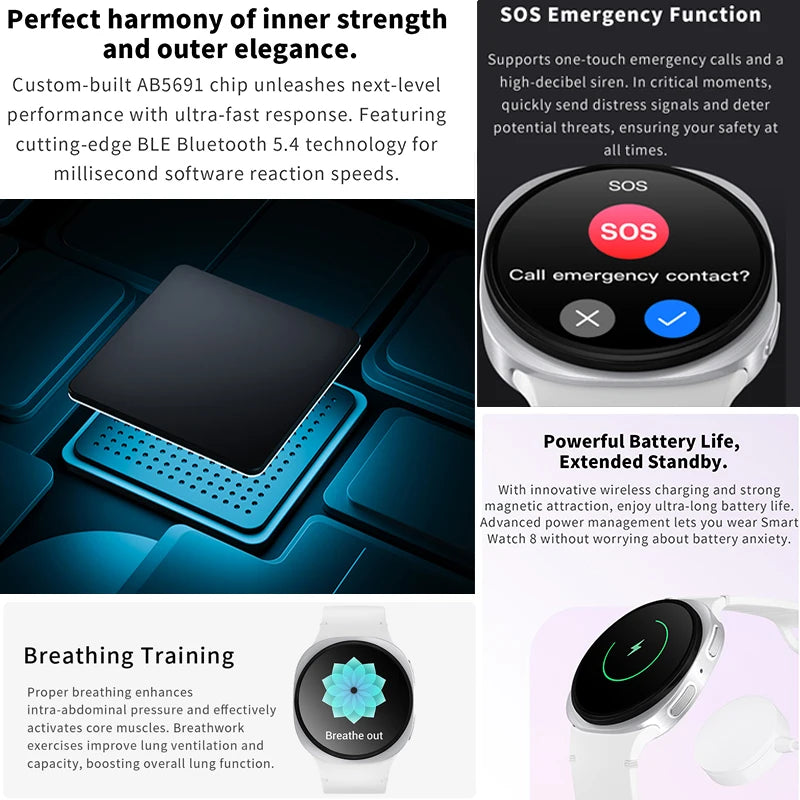 2025 Nouvelle Montre Connectée 8 Mini GPS Traceur Smartwatch Hommes Femmes Navigation par Carte Appel Bluetooth NFC IP68 Étanche Boussole Sport Montre Intelligente
