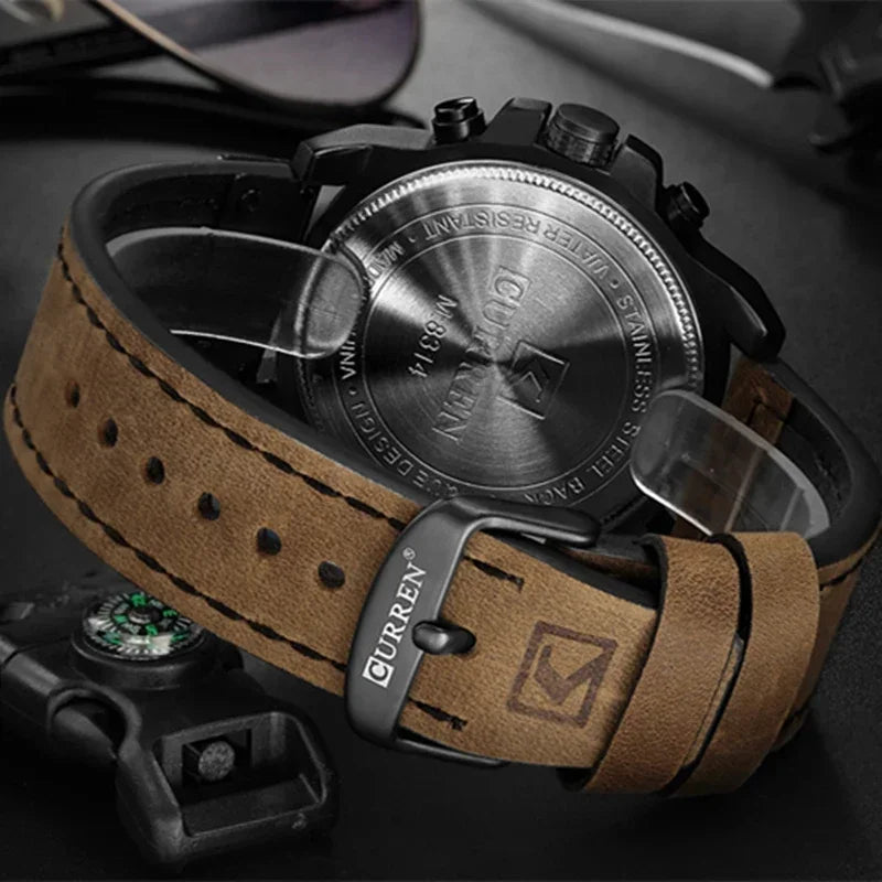 CURREN 8314 Business Leather Strap 6-Hand Calendar Watch