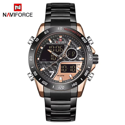 NAVIFORCE Montre-bracelet de luxe pour homme, montres de sport militaires numériques pour homme, bracelet en acier, horloge à quartz, Relogio Masculino
