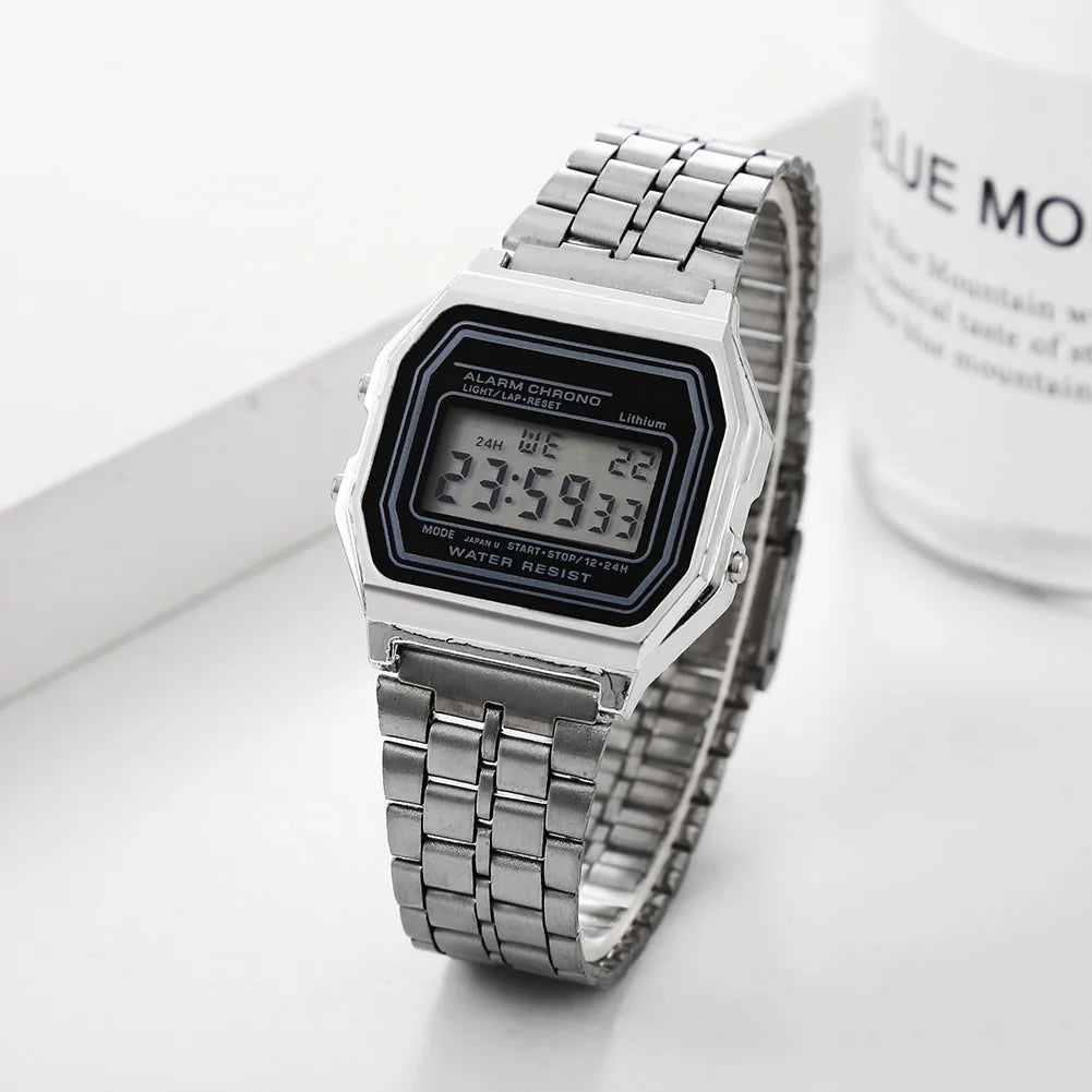 Femmes Hommes Unisexe Montre Or Argent Noir Vintage LED Numérique Sport Militaire Montres Bracelets Électronique Numérique Cadeau Présent Homme