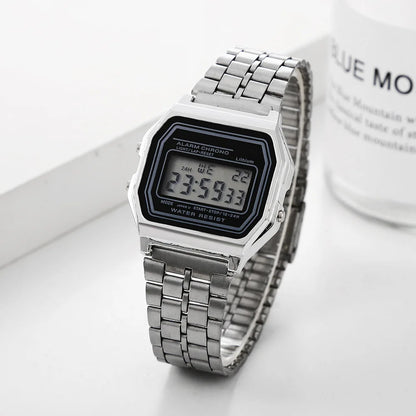Femmes Hommes Unisexe Montre Or Argent Noir Vintage LED Numérique Sport Militaire Montres Bracelets Électronique Numérique Cadeau Présent Homme