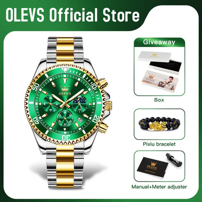 OLEVS Chronograph Moon Phase Date Stainless Steel Dial