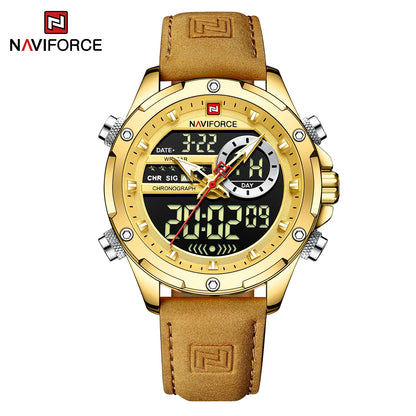 Naviforce Montres Originales pour Hommes 2025 Montre-Bracelet de Luxe Sportive Étanche à Bracelet Corium pour Hommes avec Calendrier Double Affichage