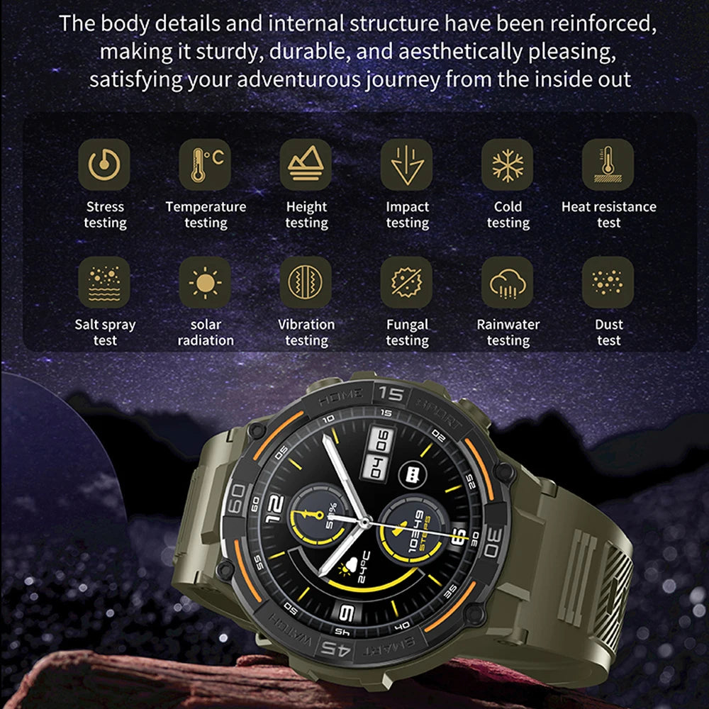 Smartwatch d'extérieur militaire 2026 pour hommes, appels Bluetooth, étanche, moniteur de santé, suivi sportif de course, compatible Android iOS