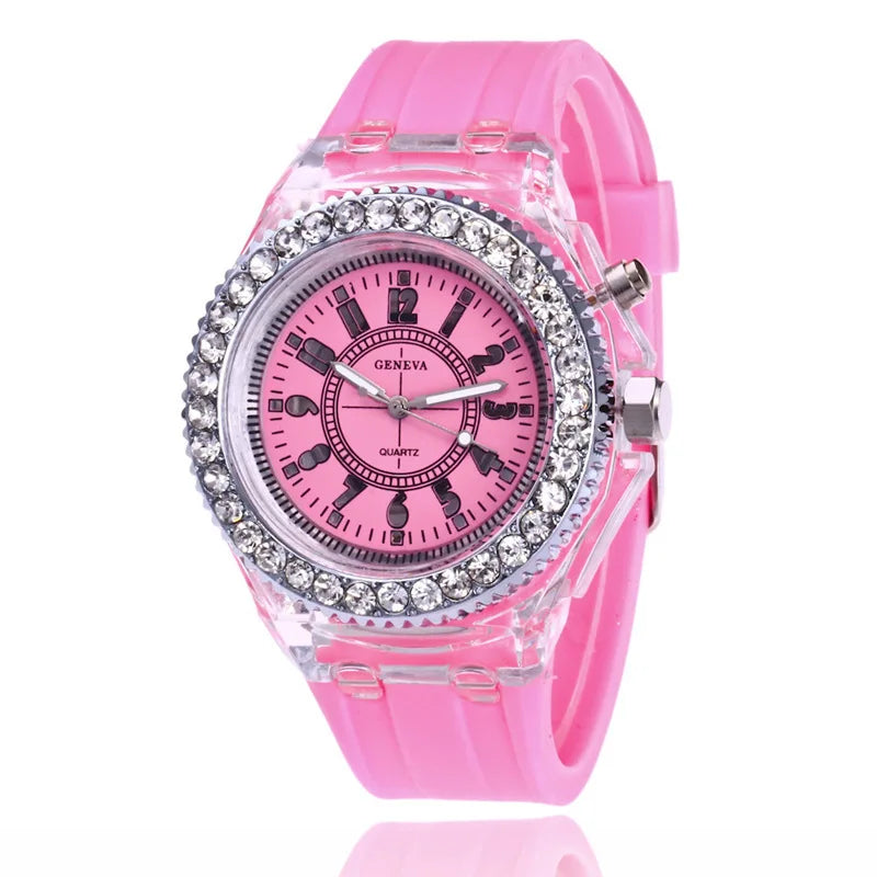 Montre LED lumineuse Flash Femme Homme Garçon Fille Montre-bracelet en Silicone Horloge à strass à la mode Enfants Relogio Saati