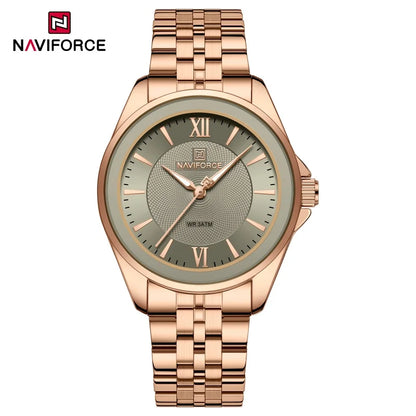 NAVIFORCE Ladies 3ATM Waterproof Quartz Watch Simple Fashion Stainless Steel Watchband Woman Quartz Watch Gifts For Women NF5067