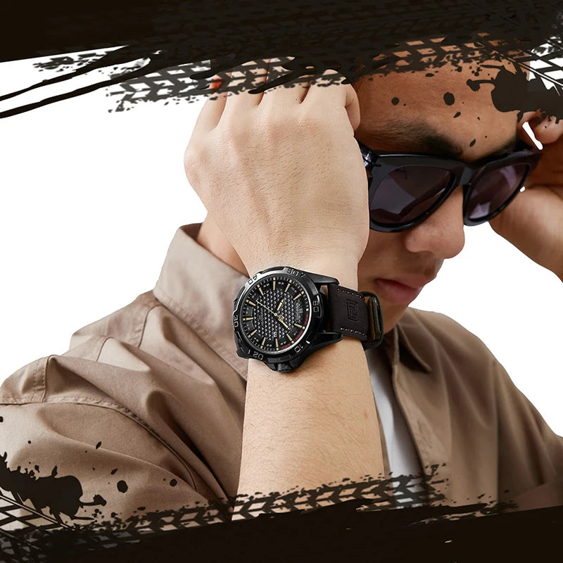 Montre-bracelet à quartz décontractée NAVIFORCE pour homme, style militaire, avec calendrier, étanche, en cuir, pour homme d'affaires, Relogio Masculino