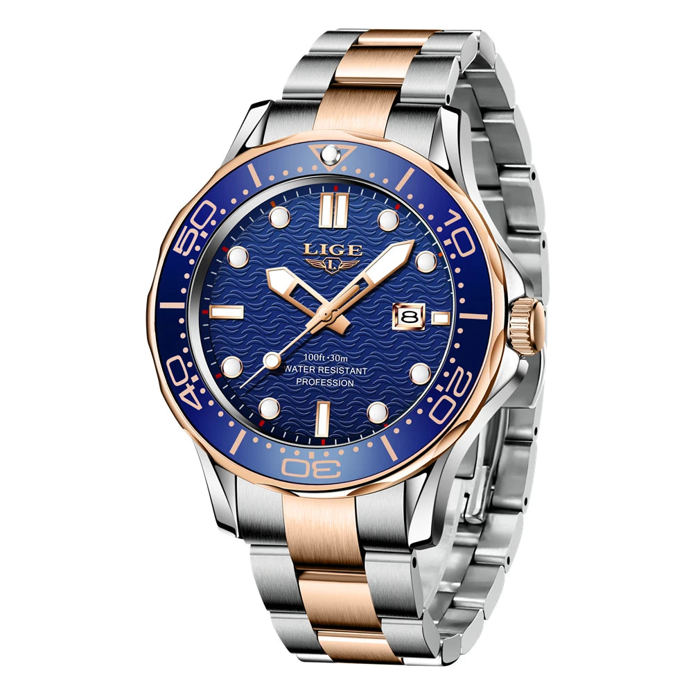 2026 LIGE Nouvelle Montre Homme D'Affaires Grande Marque Luxe Montre de Plongée Pour Hommes Étanche Date Horloge Montre de Sport Relogio Masculino+Boîte