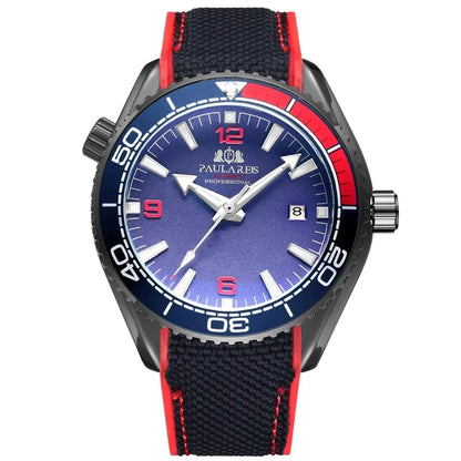 Automatic Mens Watch Mechanical Self Wind Movement Canvas Rubber Strap Orange Blue Red Luxury Fashion Watches