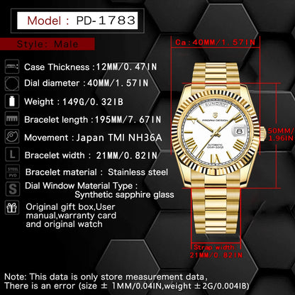 PAGANI DESIGN Montres Hommes DD40 Or Blanc Luxe Montre Automatique Hommes TMI NH36A Date Semaine Montres Mécaniques Pour Hommes Nouveauté 2026
