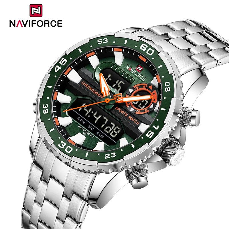 Montres Originales NAVIFORCE pour Hommes Montre-Bracelet Sport Analogique Numérique à Quartz Homme Militaire Lumineuse Étanche en Acier avec Réveil