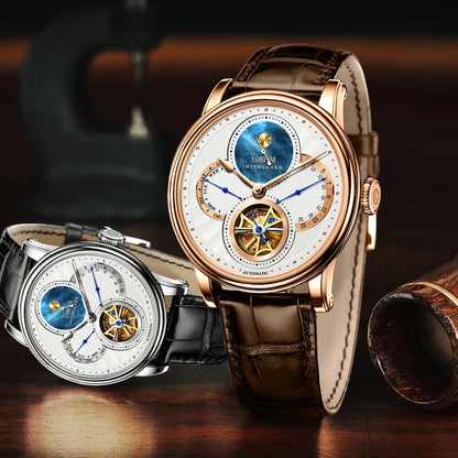 Montre LOBINNI Homme Automatique Or Montres Mécaniques Bracelets de Montre Mode bracelet sportif chronographe Squelette Saphir Marques de Montres